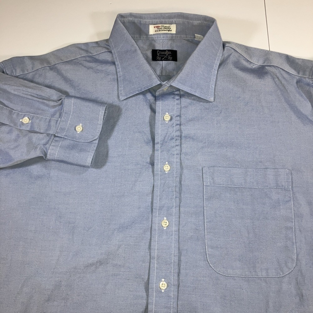 Gitman Bros Dress‎ Shirt Mens 18.5 33 Blue 2x2 Pinpoint Oxford L/S Button Up